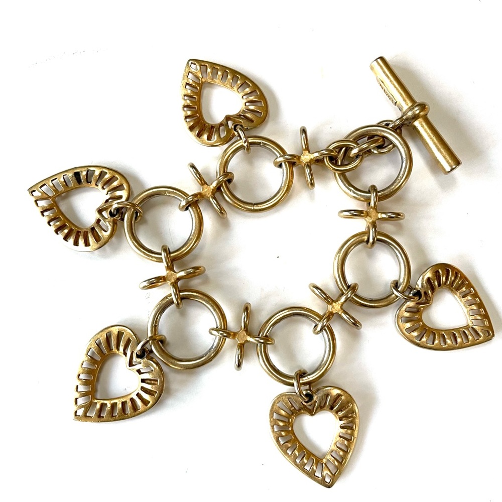 Vintage Donna Karan Gold Plated Heart Charm Bracelet.